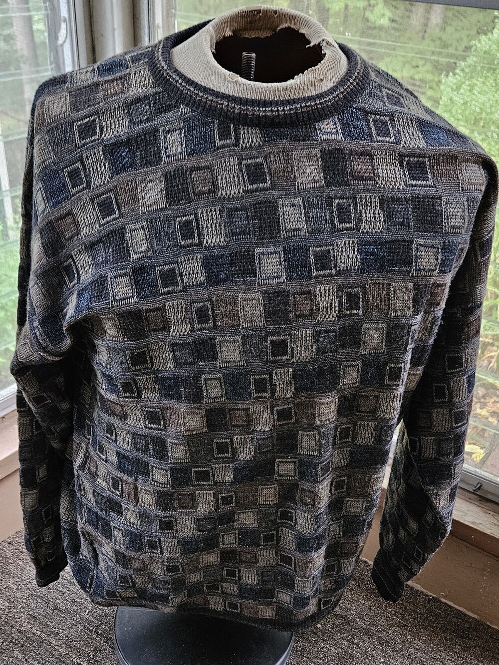 Vintage North Winds Sweater Mens 2XLT 100% Wool  Made In Italy Blue Gray